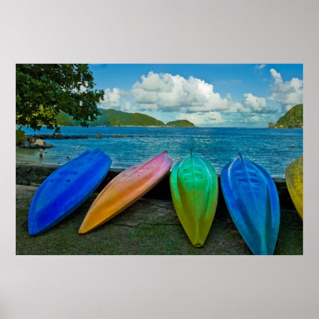 Colorful Canoes On The Beach In Pago Pago Poster (Front)