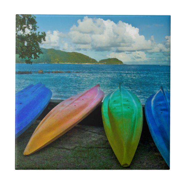 Colorful Canoes On The Beach In Pago Pago Tile (Front)