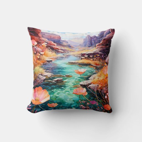 Colorful Canyon Watercolor Landscape Art Throw Pillow