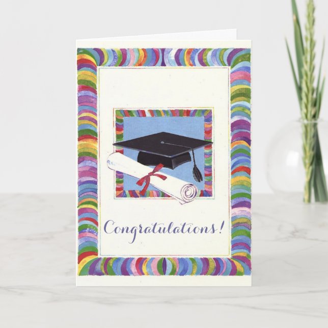 Colorful cap graduation customizable card (Front)