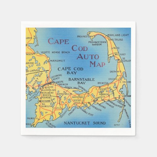 Colorful Cape Cod Auto Map  Napkins