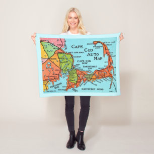 Colorful Cape Cod Map 30x40 Fleece Blanket