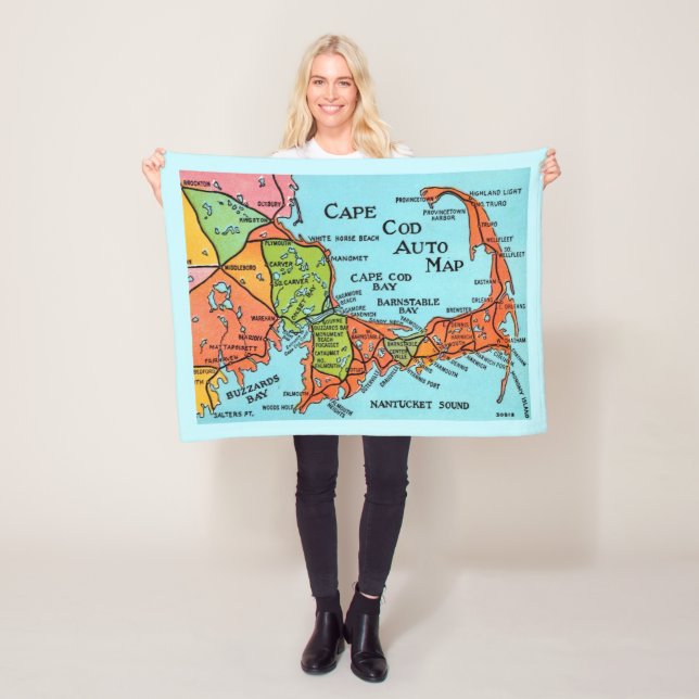 Colorful Cape Cod Map 30x40 Fleece Blanket (In Situ)