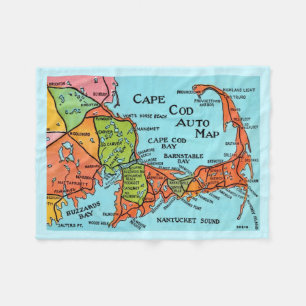 Colorful Cape Cod Map 30x40 Fleece Blanket