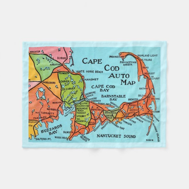 Colorful Cape Cod Map 30x40 Fleece Blanket (Front (Horizontal))