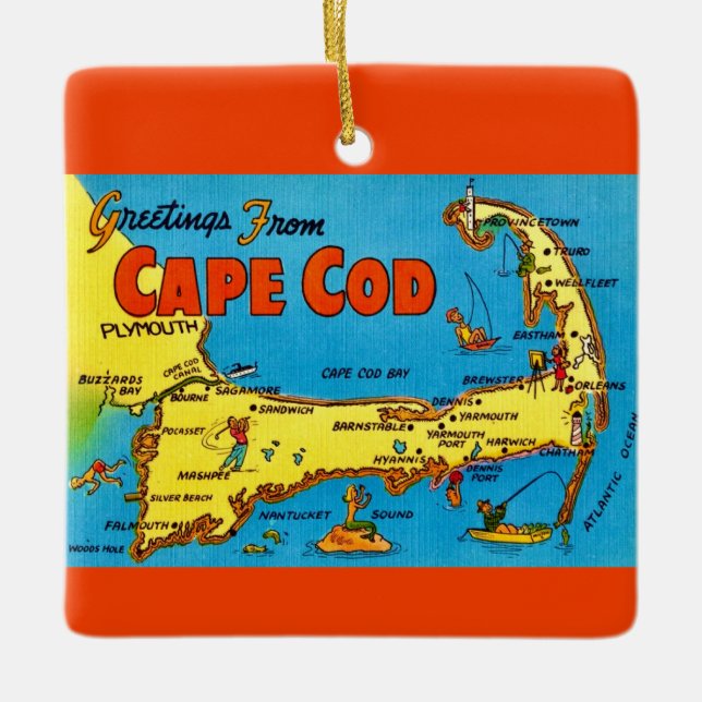 Colorful Cape cod Map Ornament (Front)