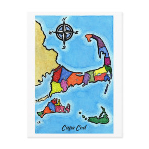 Colorful Cape Cod Map Postcard