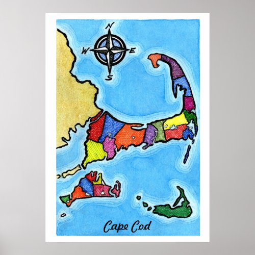 Colorful Cape Cod Map Poster