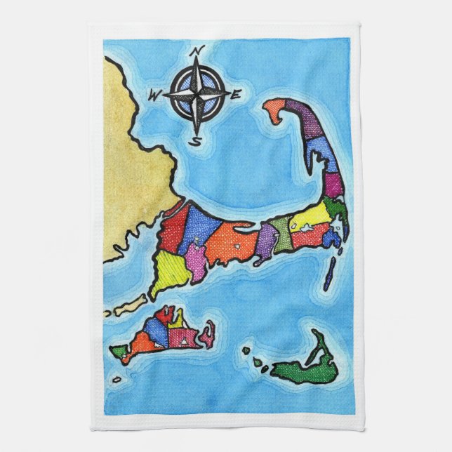 Colorful Cape Cod Map Towel (Vertical)