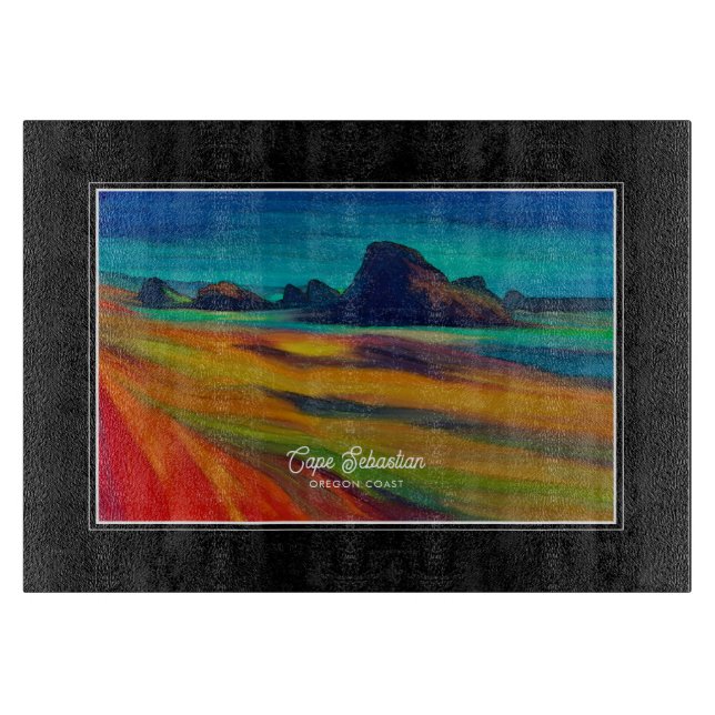 Colorful Cape Sebastian Oregon Coast Art Cutting Board (Front)