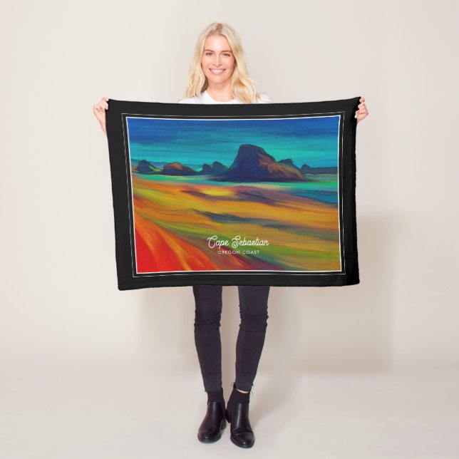 Colorful Cape Sebastian Oregon Coast Art Fleece Blanket (In Situ)