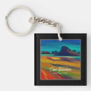 Colorful Cape Sebastian Oregon Coast Art Keychain