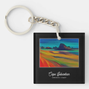 Colorful Cape Sebastian Oregon Coast Art Keychain