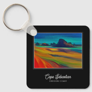 Colorful Cape Sebastian Oregon Coast Art Keychain