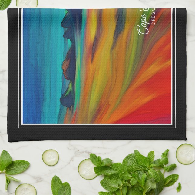 Colorful Cape Sebastian Oregon Coast Art Kitchen Towel (Folded)