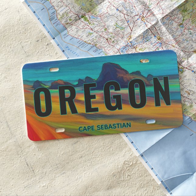 Colorful Cape Sebastian Oregon Coast Art License Plate (In Situ)