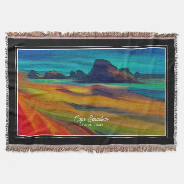 Colorful Cape Sebastian Oregon Coast Art Throw Blanket (Front)