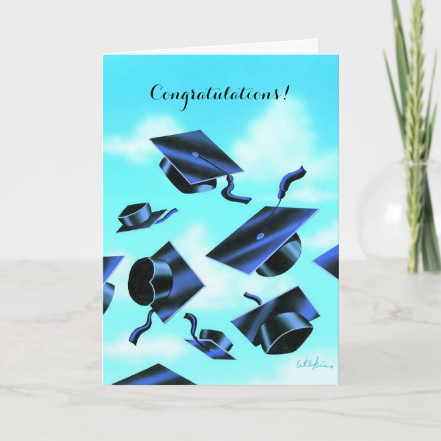 Colorful caps graduation customizable card (Front)