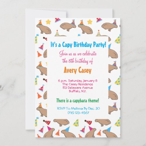 Colorful Capybaras Cute Kids Rainforest Birthday  Invitation