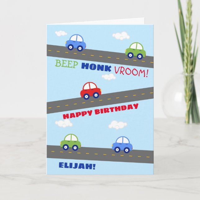 Colorful Car Kids Birthday Card (Front)