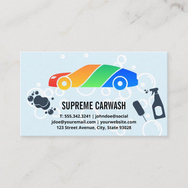 Colorful Car Wash | Cleaning Tools Business Card (Front)