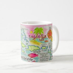 Colorful Caribbean Islands Illustrated Mug