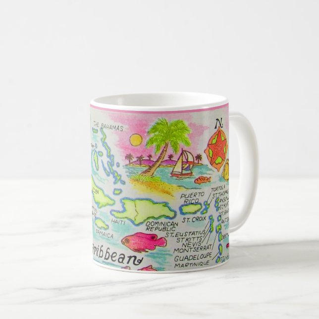 Colorful Caribbean Islands Illustrated Mug (Front Right)