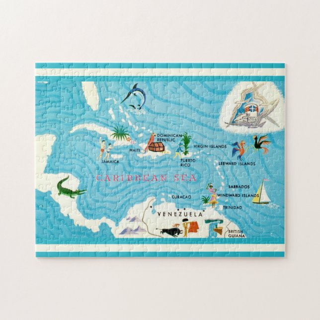 Colorful Caribbean Map  Jigsaw Puzzle (Horizontal)