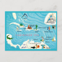 Colorful Caribbean Map Postcard