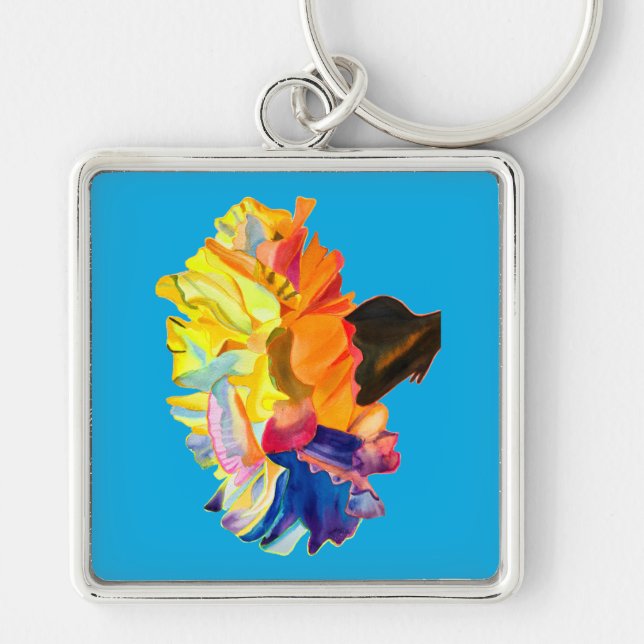 Colorful carnation watercolor flower keychain (Front)