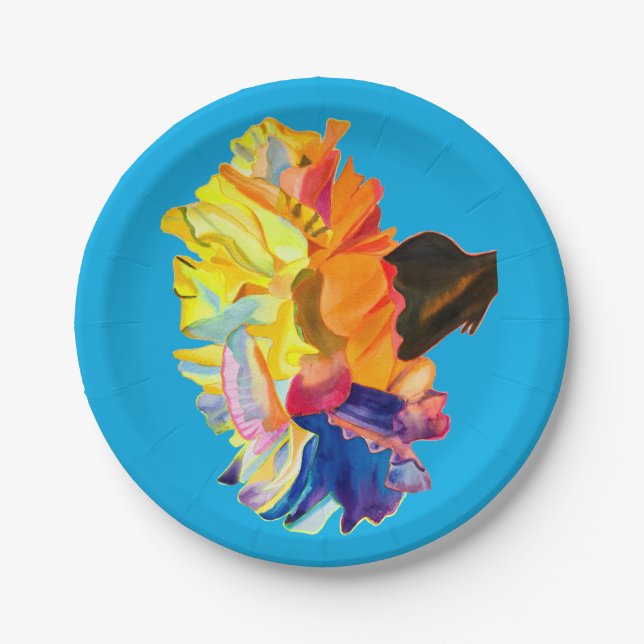 Colorful carnation watercolor flower paper plates (Front)