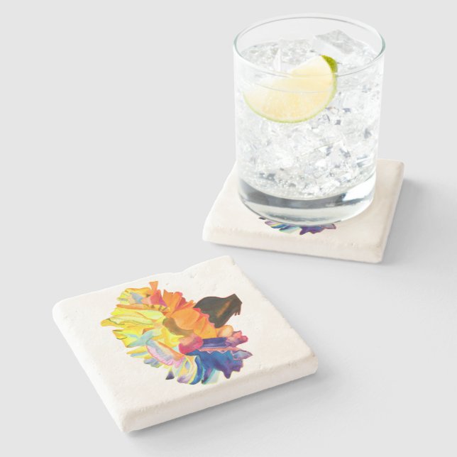Colorful carnation watercolor flower stone coaster (Side)