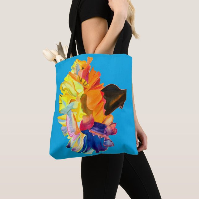 Colorful carnation watercolor flower tote bag (Close Up)