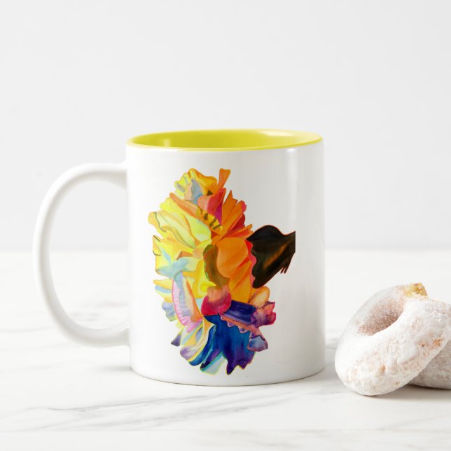 Colorful carnation watercolor flower Two-Tone coffee mug (With Donut)