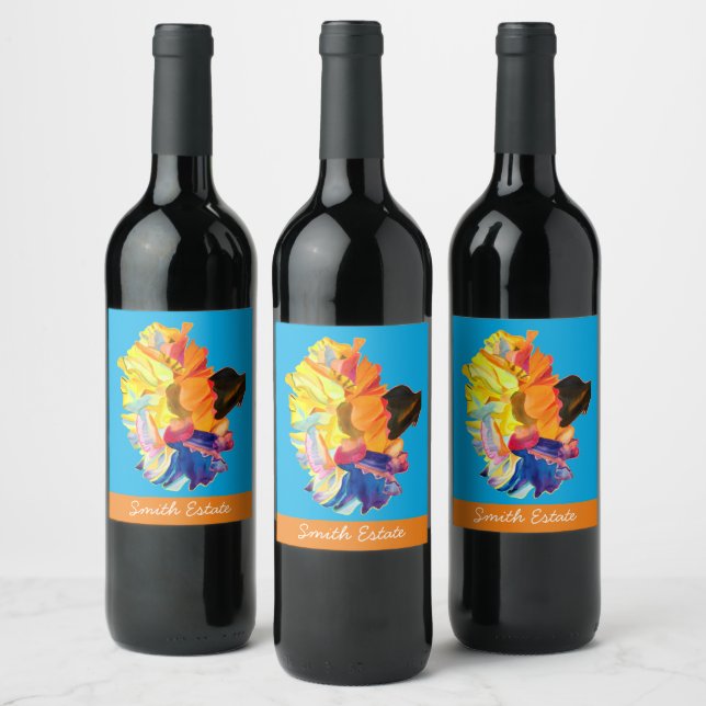 Colorful carnation watercolor flower wine label (Bottles)