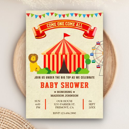 Colorful Carnival Circus Baby Shower Invitation