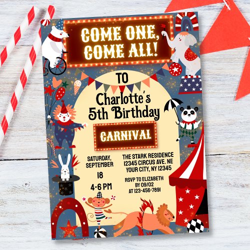 Colorful Carnival Circus Glowing Birthday Party Invitation
