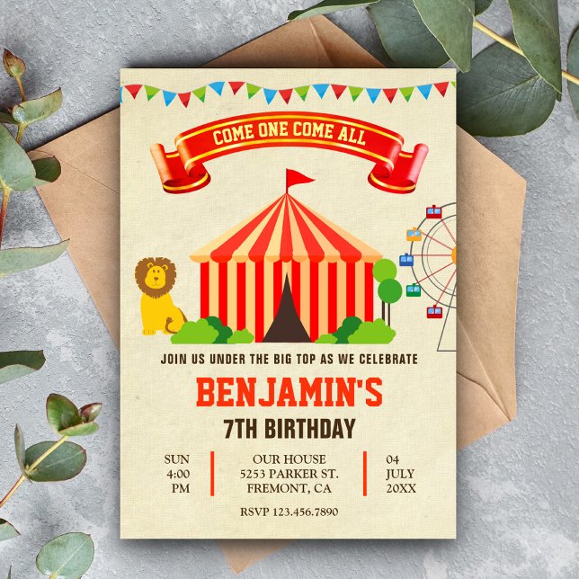 Colorful Carnival Circus Kids Birthday Invitation (Creator Uploaded)
