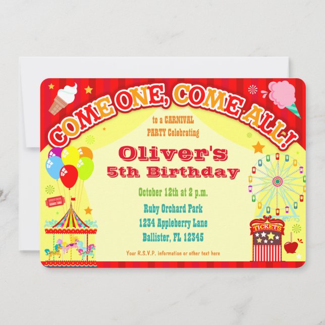 Colorful Carnival - Custom Birthday Invitations (Back)