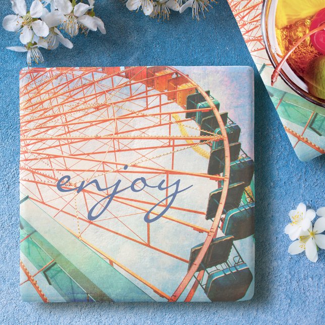 Colorful Carnival Ferris Wheel Enjoy Script Quote Stone Coaster (Creator Uploaded)