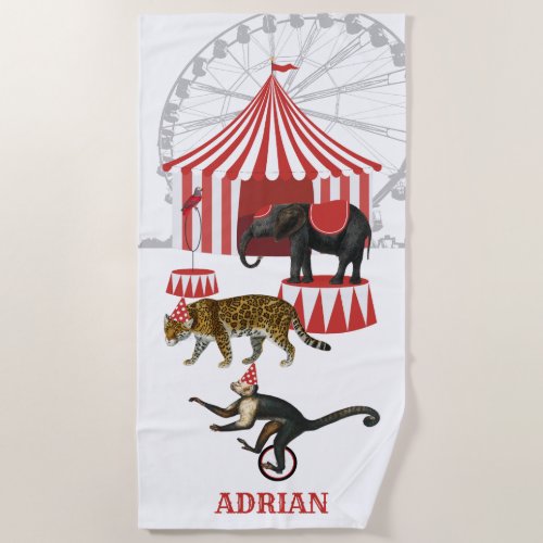 Colorful Carnival Festival Theme Animals Big Top Beach Towel