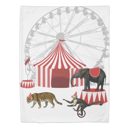 Colorful Carnival Festival Theme Animals Big Top Duvet Cover