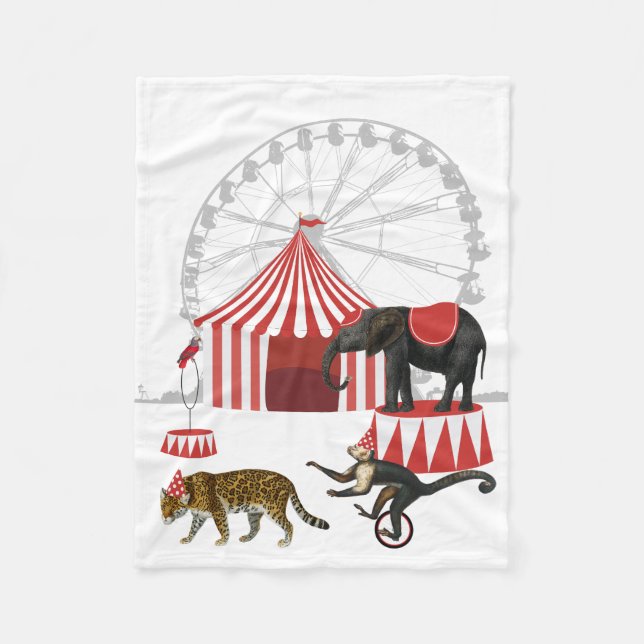 Colorful Carnival Festival Theme Animals Big Top Fleece Blanket (Front)