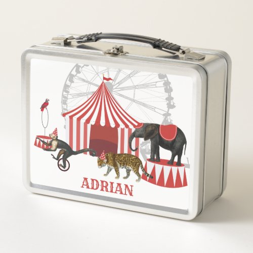 Colorful Carnival Festival Theme Animals Big Top Metal Lunch Box