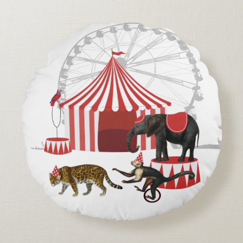 Colorful Carnival Festival Theme Animals Big Top Round Pillow