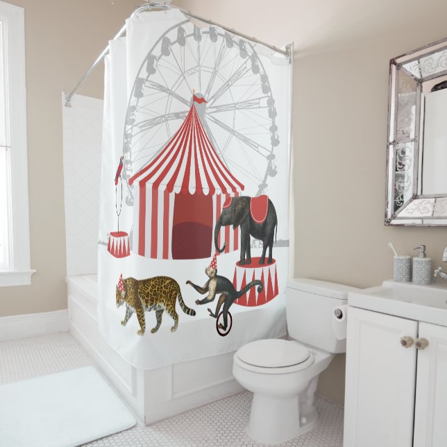 Colorful Carnival Festival Theme Animals Big Top Shower Curtain (In Situ)