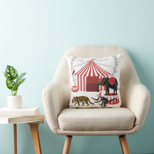 Colorful Carnival Festival Theme Animals Big Top Throw Pillow