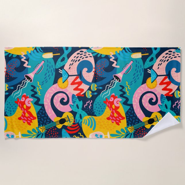 Colorful carnival pattern beach towel (Front)