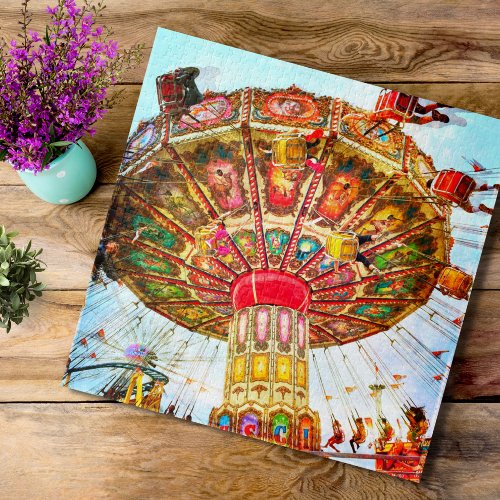 Colorful carnival vintage retro swing ride photo jigsaw puzzle