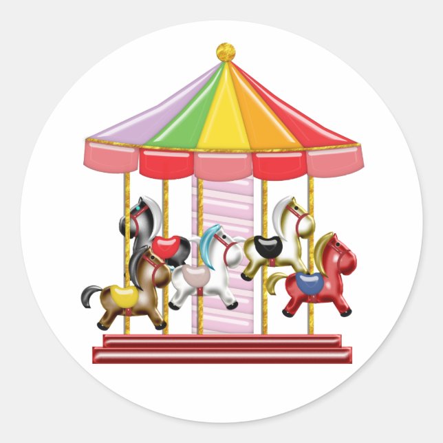 Colorful Carousel Classic Round Sticker (Front)